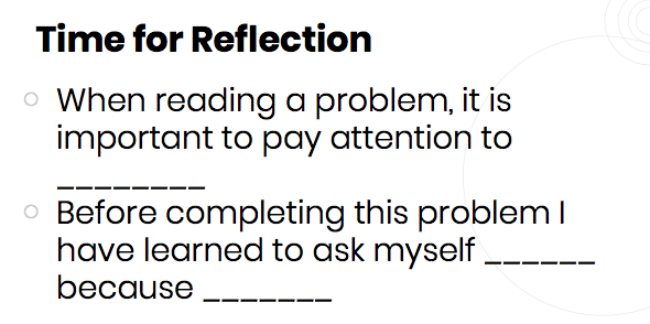 Reflections and Math Routines – Educational Aspirations